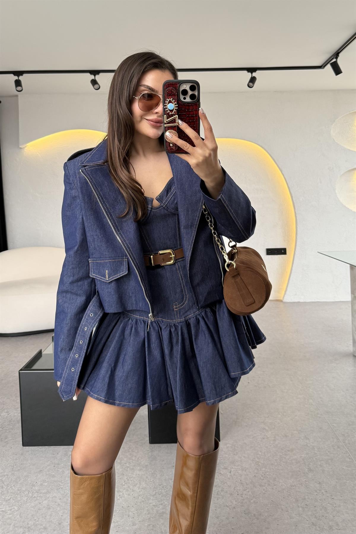 Enrico Volanlı Denim Etek  