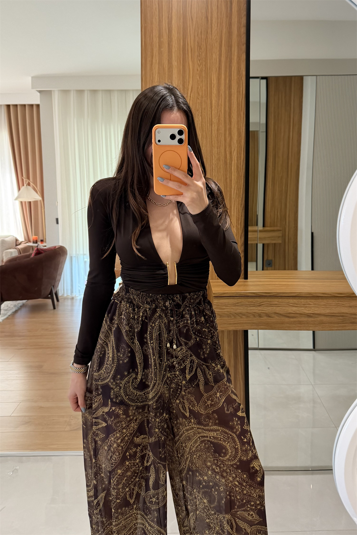 Adeline Kahve  Göğüs Dekolteli Bodysuit
