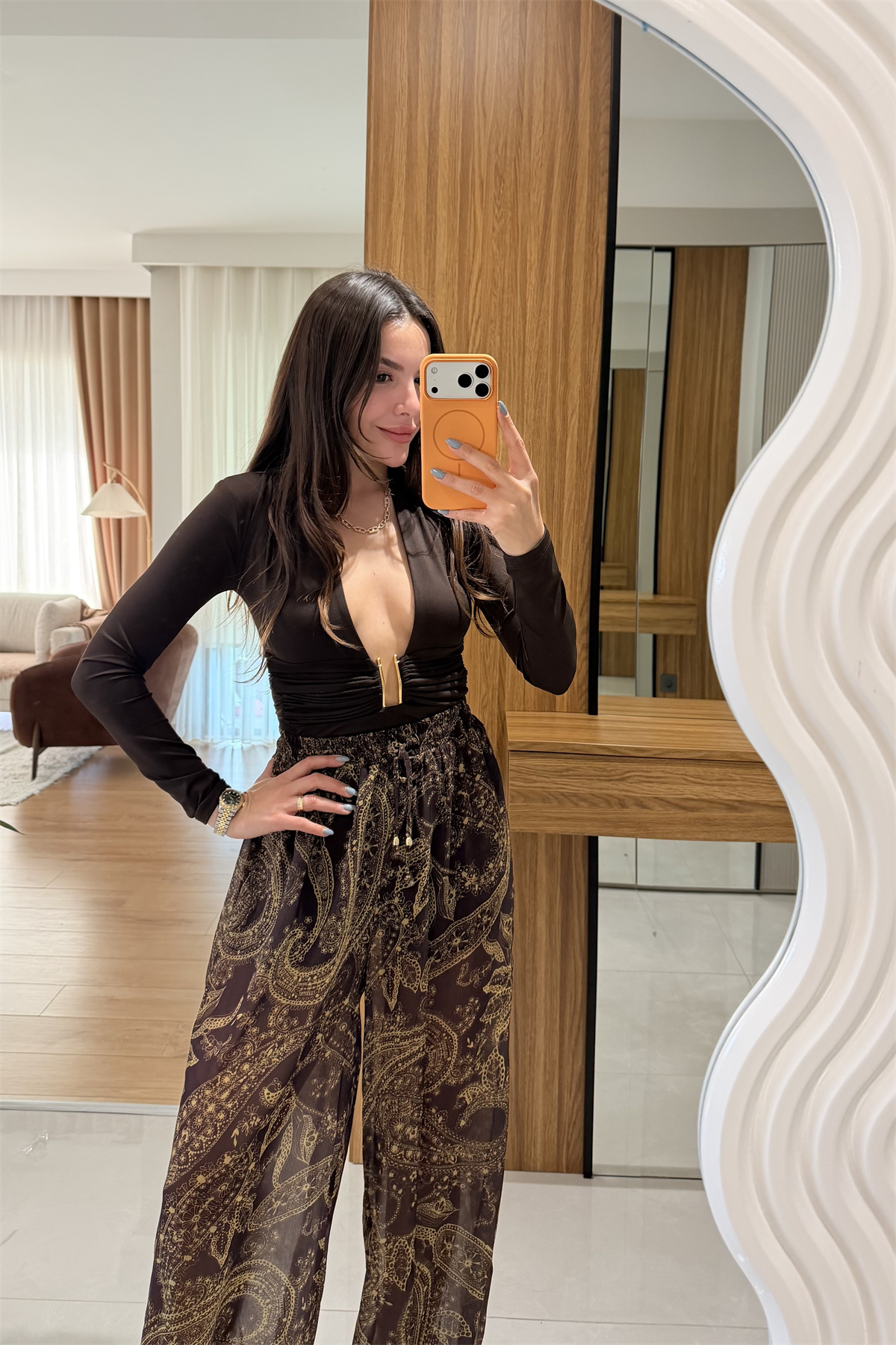 Adeline Kahve  Göğüs Dekolteli Bodysuit
