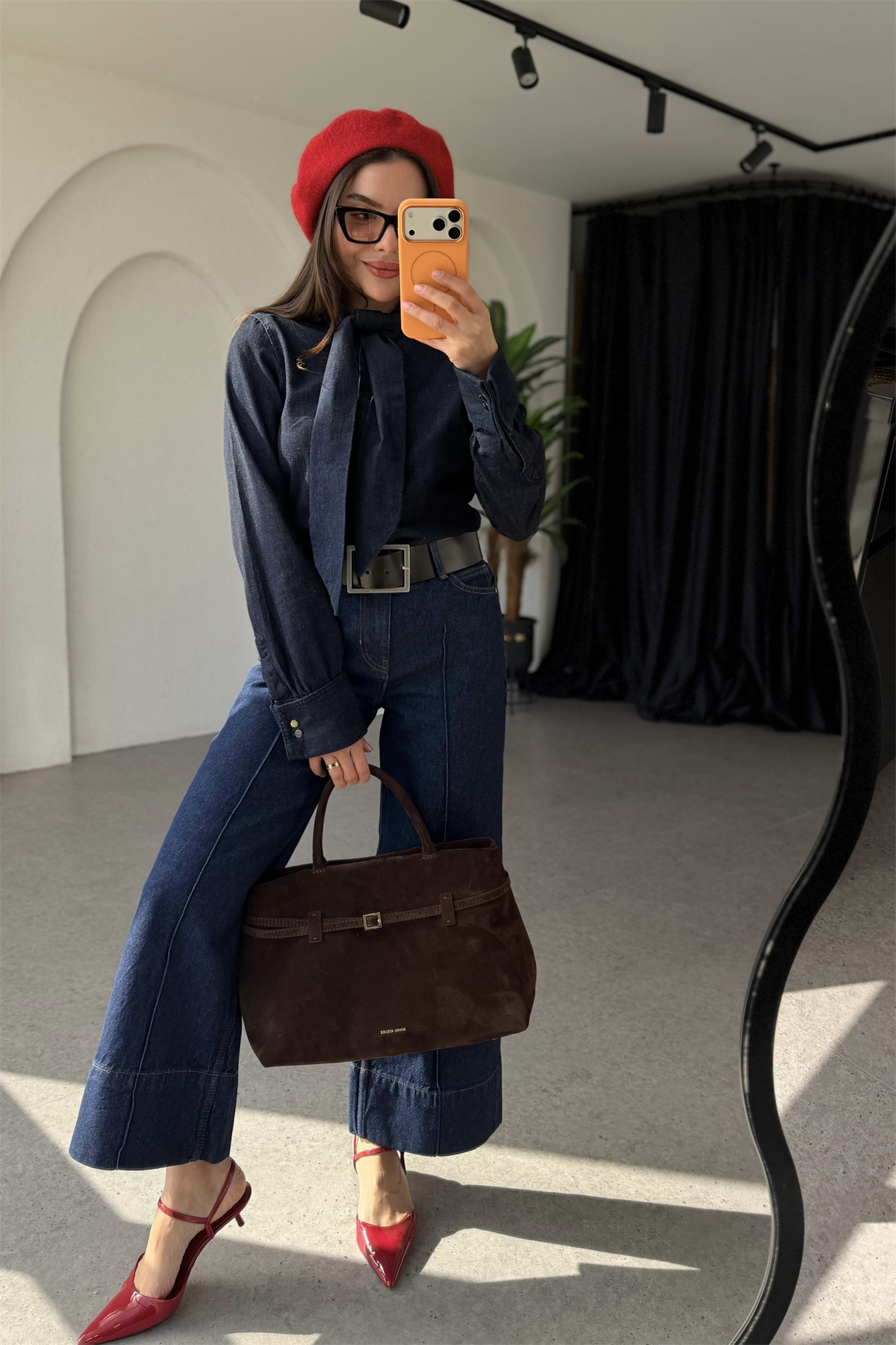 Adore Darkblue Çımalı Geniş Paça Jean