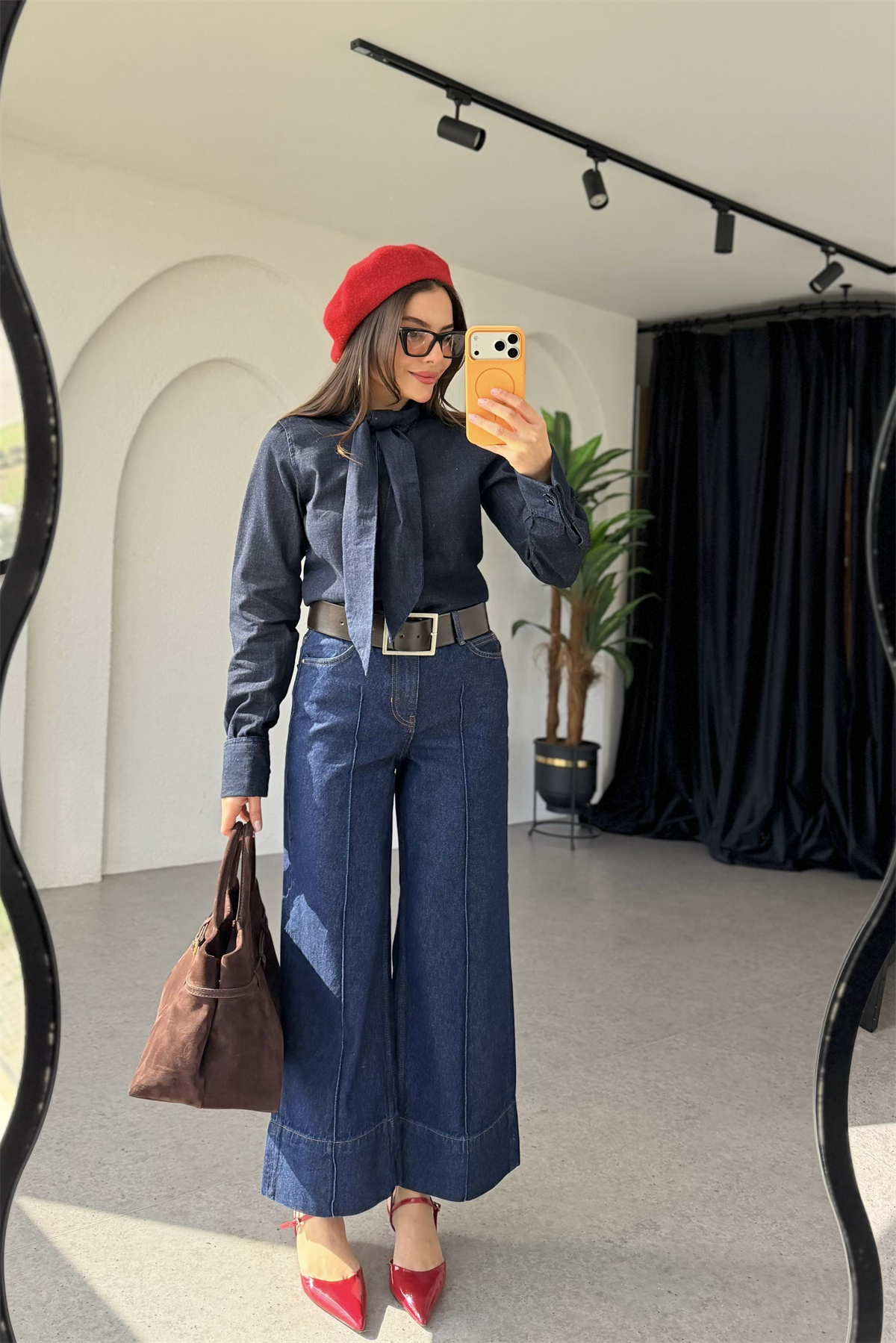 Adore Darkblue Çımalı Geniş Paça Jean