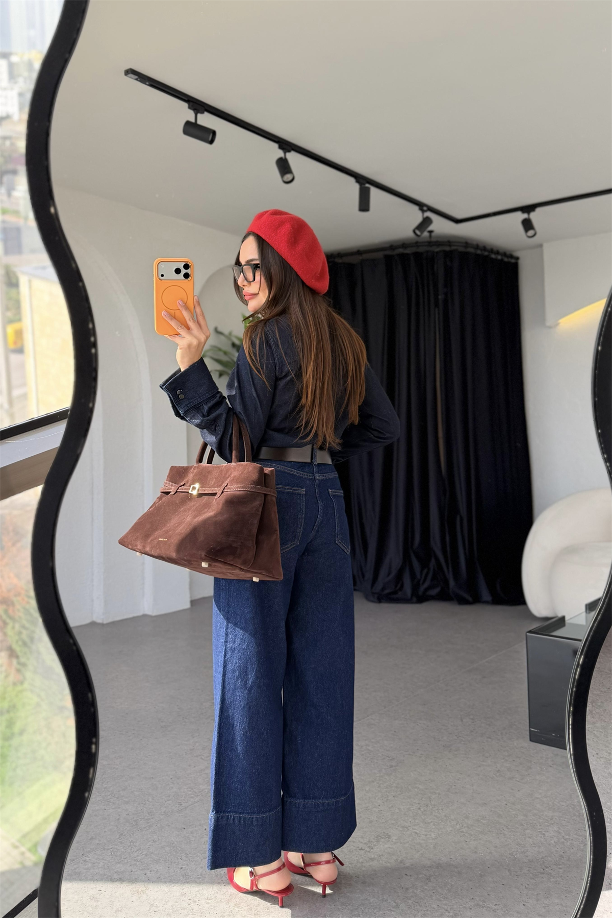 Adore Darkblue Çımalı Geniş Paça Jean