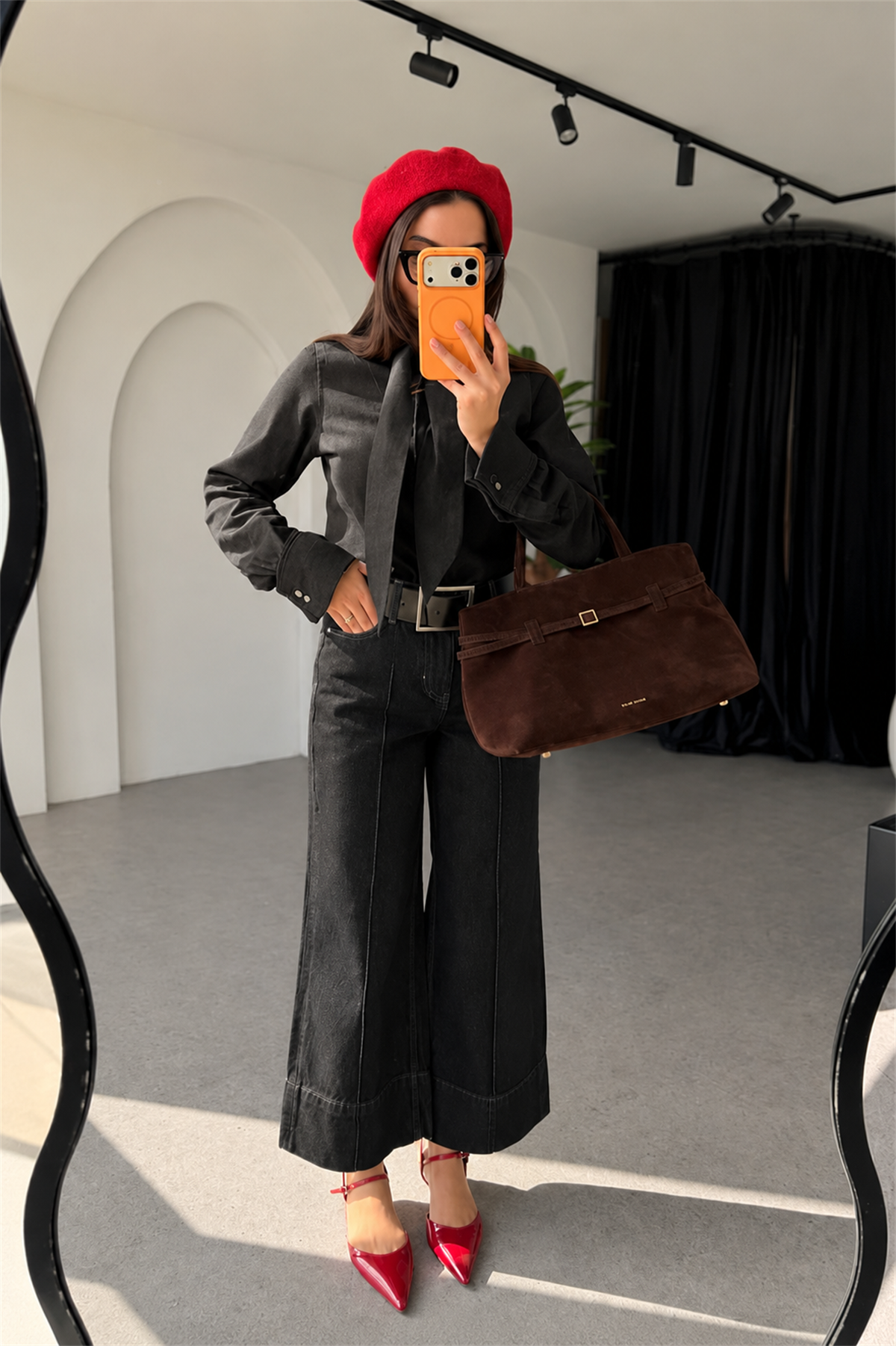 Adore Siyah Çımalı Geniş Paça Jean