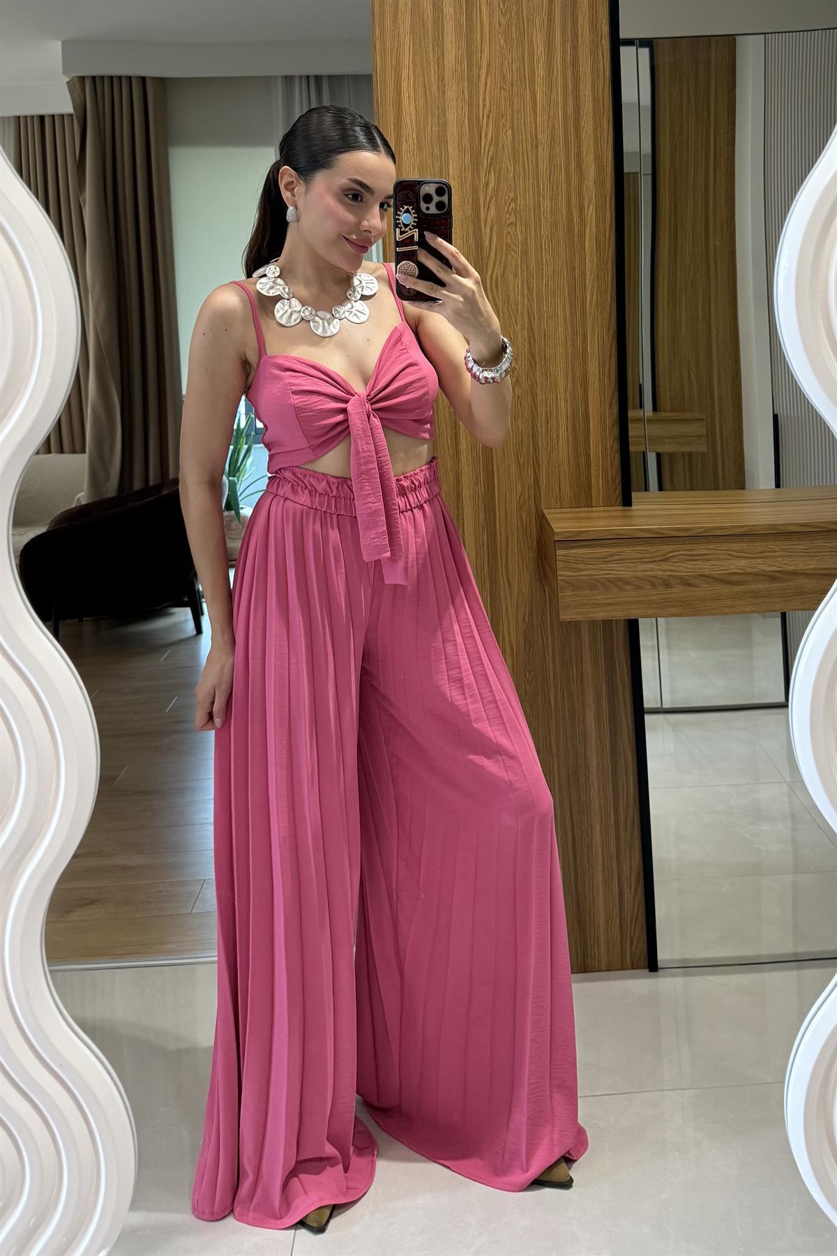 Agnes Pembe Crop Pantolon Takım
