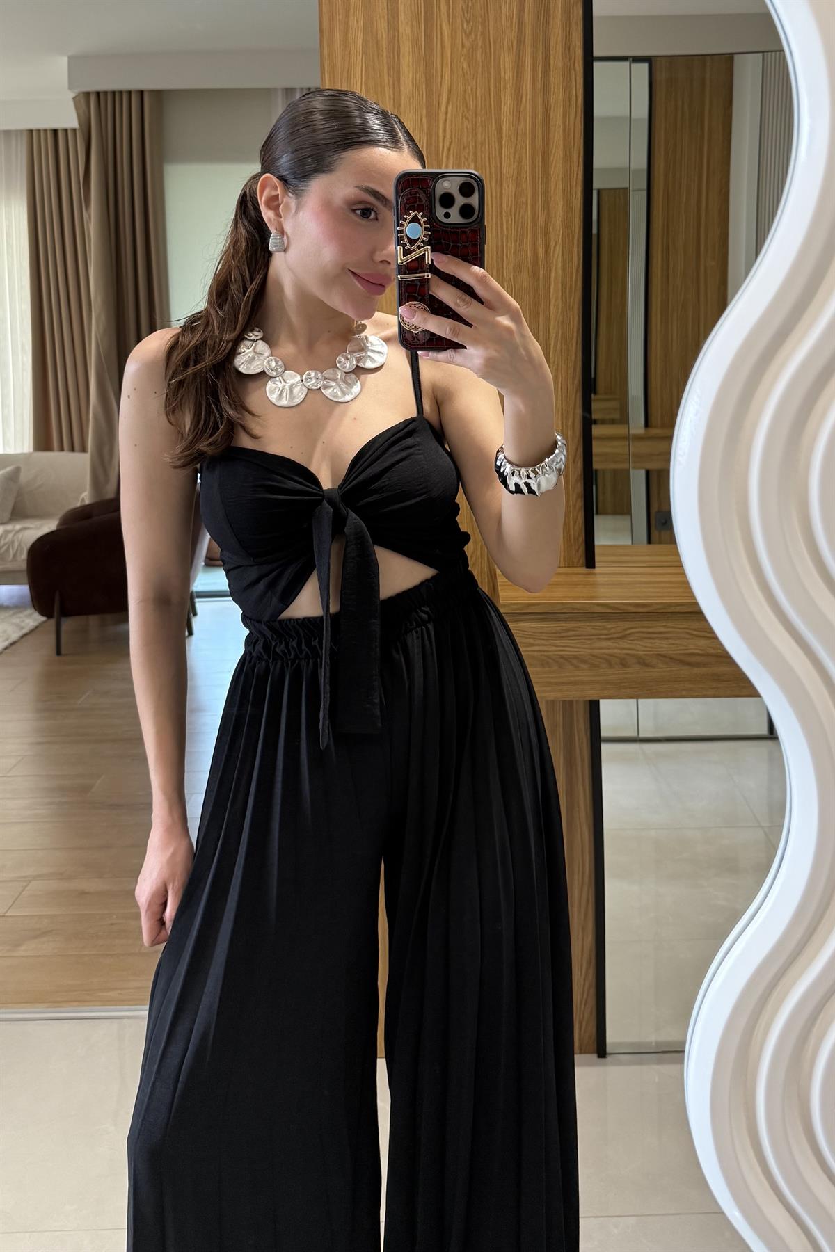 Agnes Siyah Crop Pantolon Takım