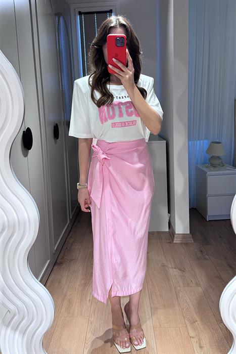 Ahel Yandan Bağlamalı Pembe Etek 