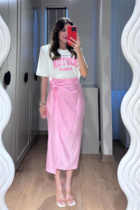 Ahel Yandan Bağlamalı Pembe Etek 