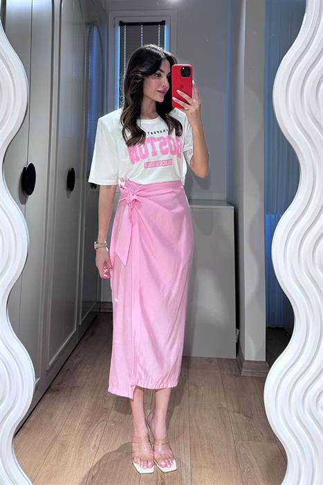 Ahel Yandan Bağlamalı Pembe Etek 