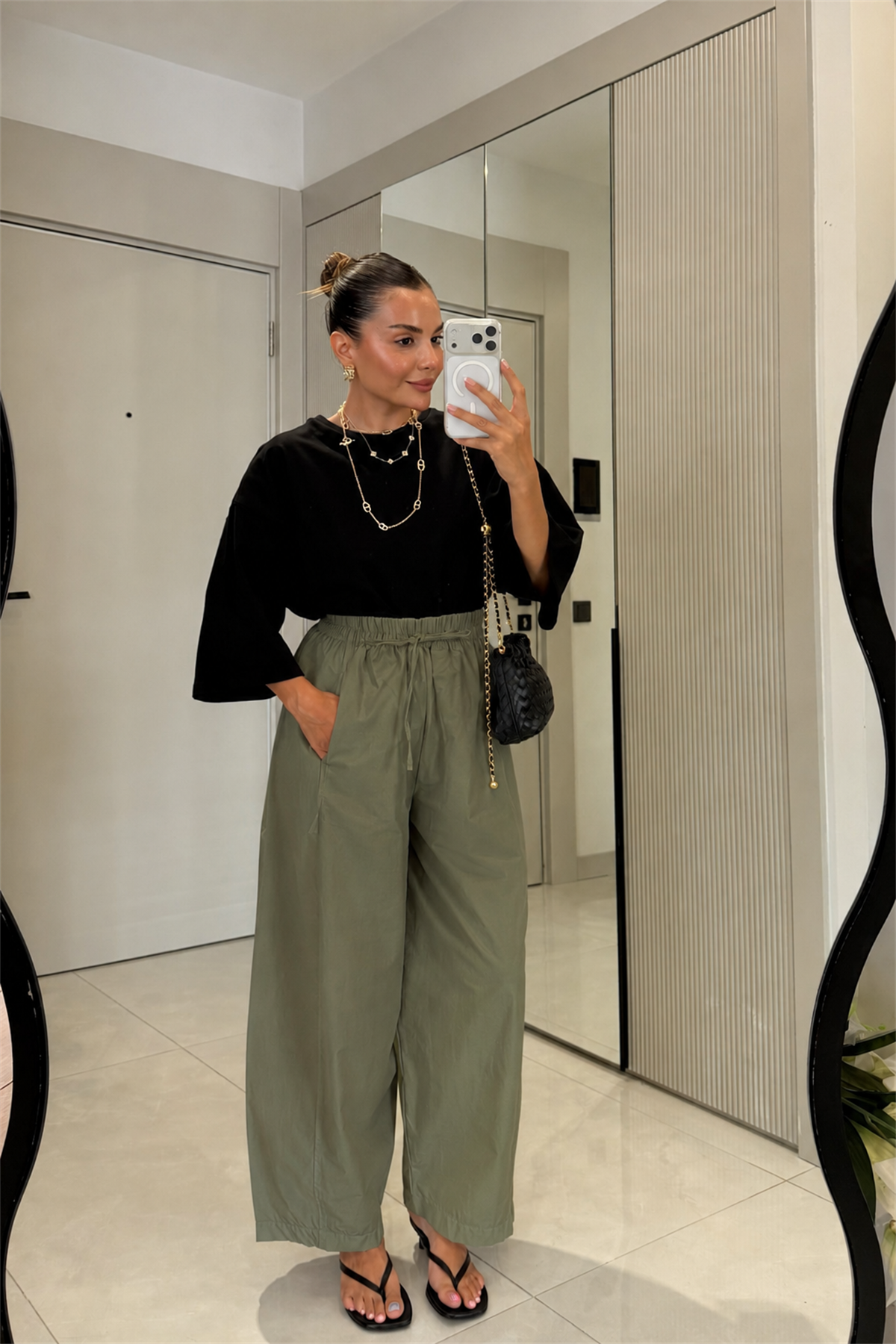 Ailany Haki Beli Lastikli Poplin Pantolon