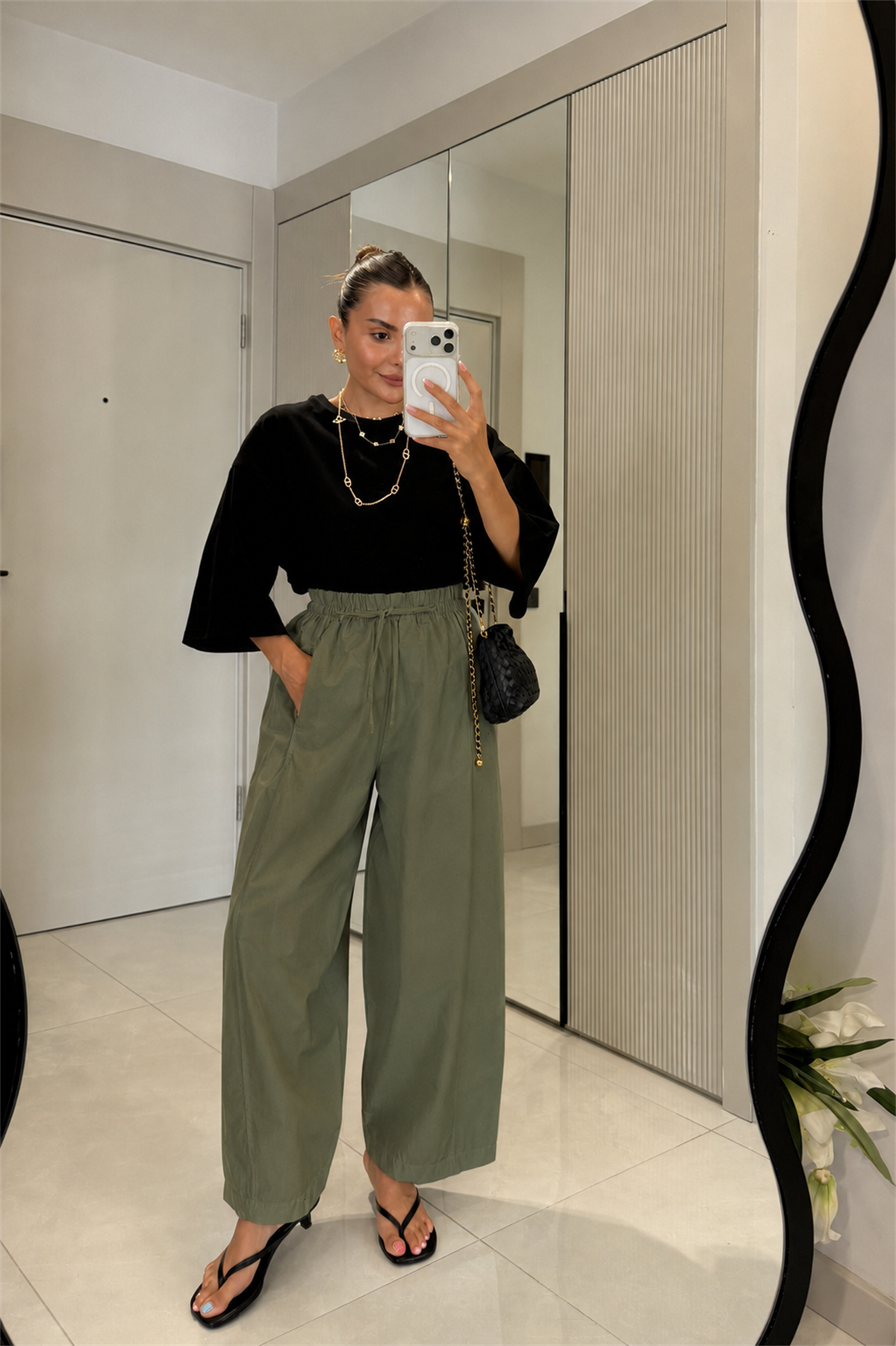 Ailany Haki Beli Lastikli Poplin Pantolon