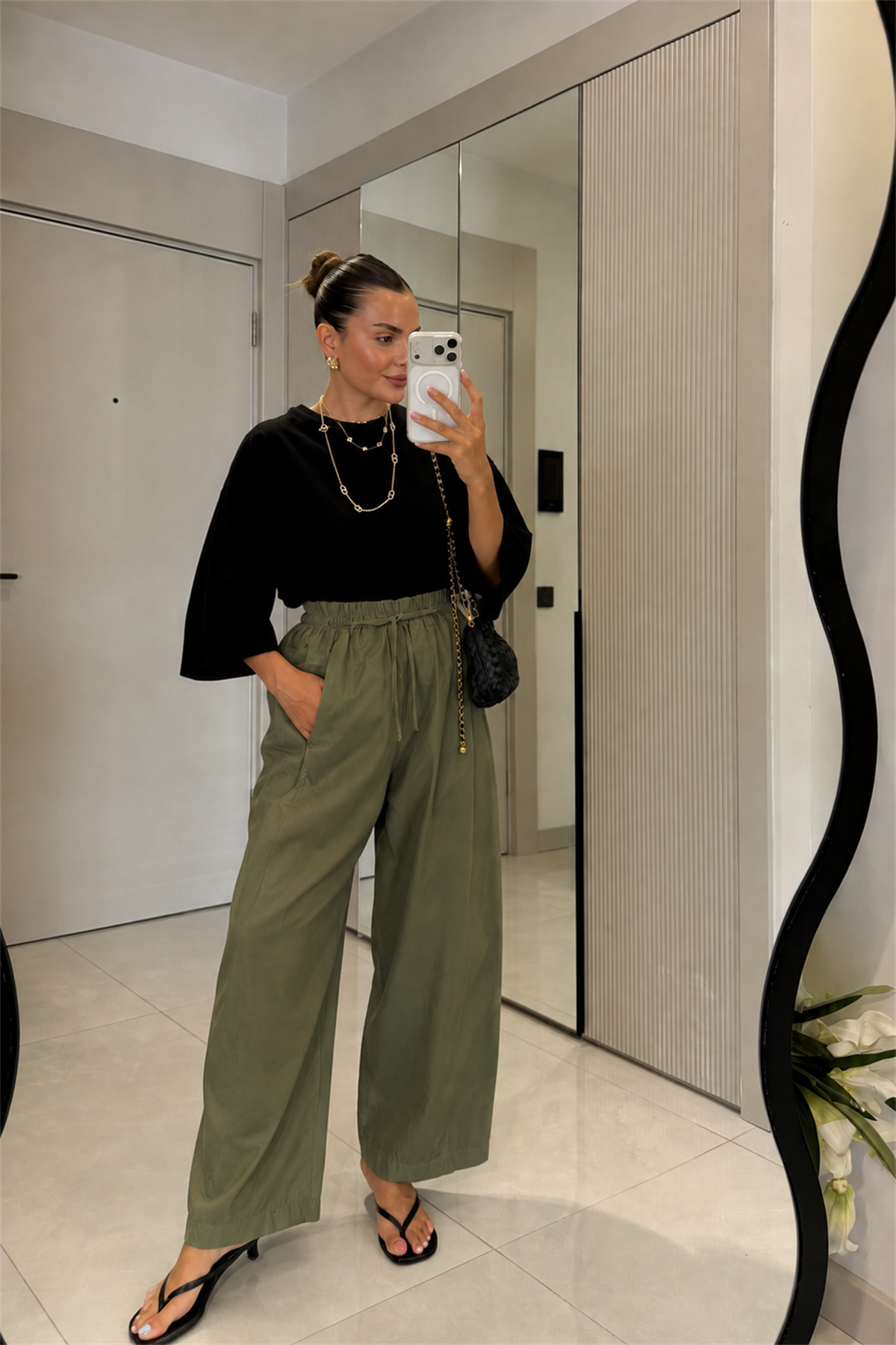 Ailany Haki Beli Lastikli Poplin Pantolon