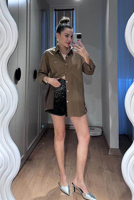 Airell Orjinal Taşlı Tasarım Kot Şort - Black