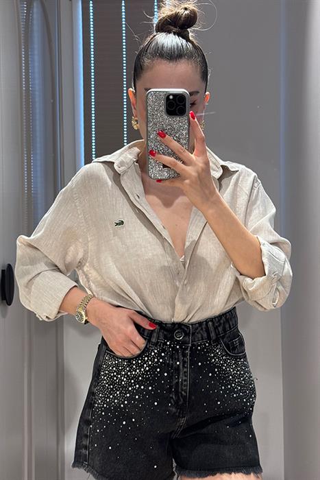 Airell Orjinal Taşlı Tasarım Kot Şort - Black