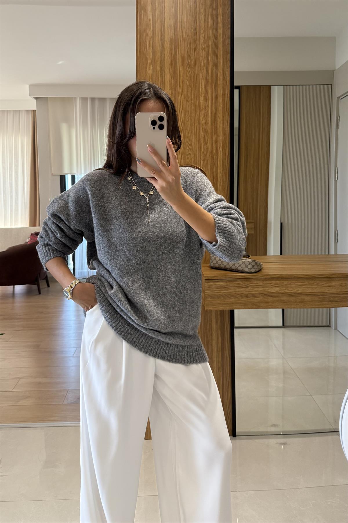 Alesya Antrasit Premium Dokulu Kazak