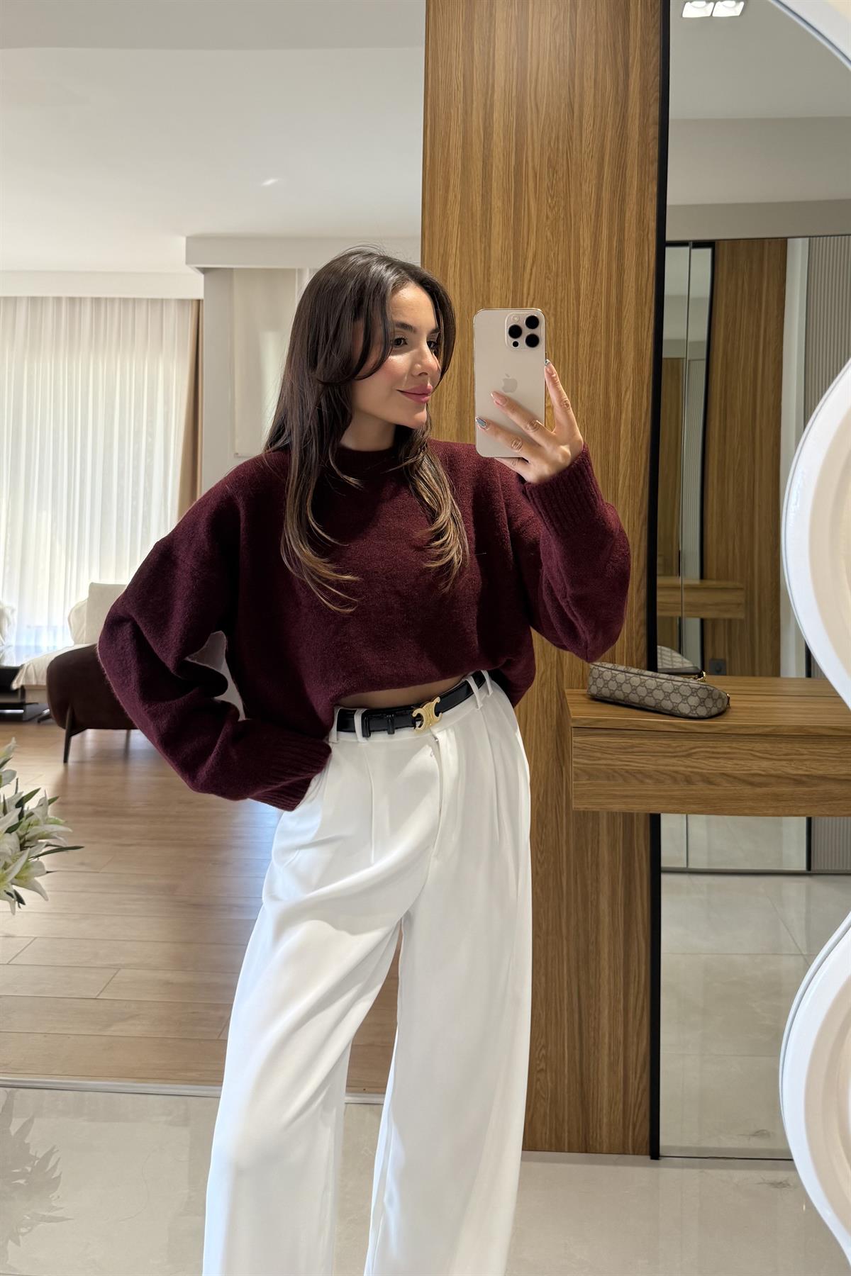 Alesya Bordo Premium Dokulu Kazak