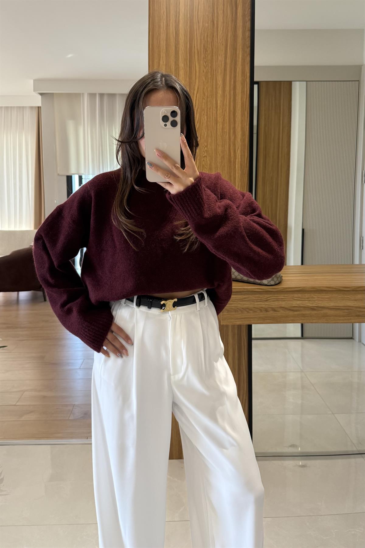 Alesya Bordo Premium Dokulu Kazak