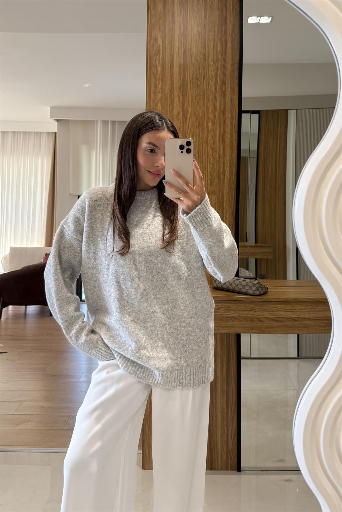 Alesya Gri Premium Dokulu Kazak