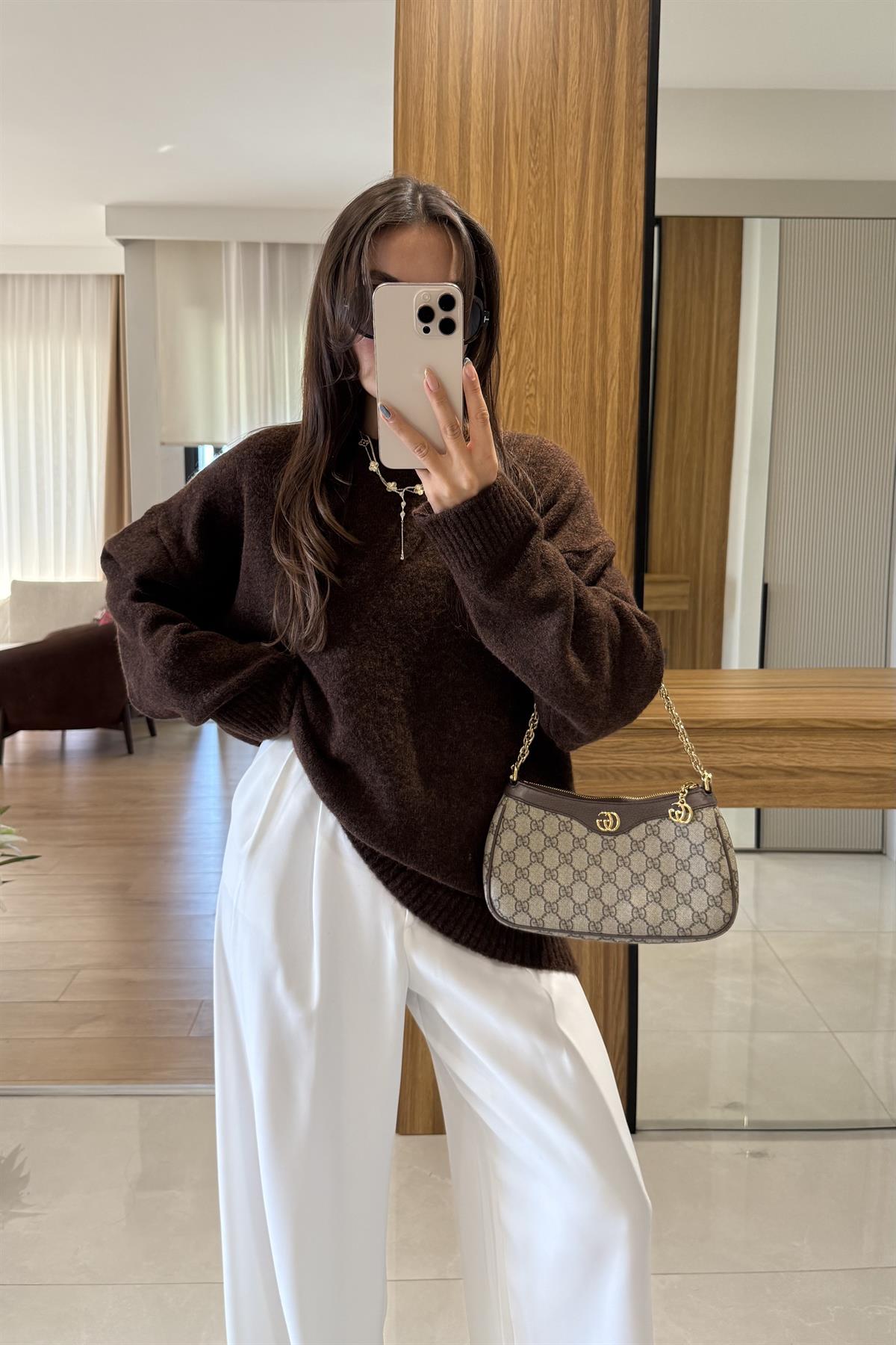 Alesya Kahve Premium Dokulu Kazak