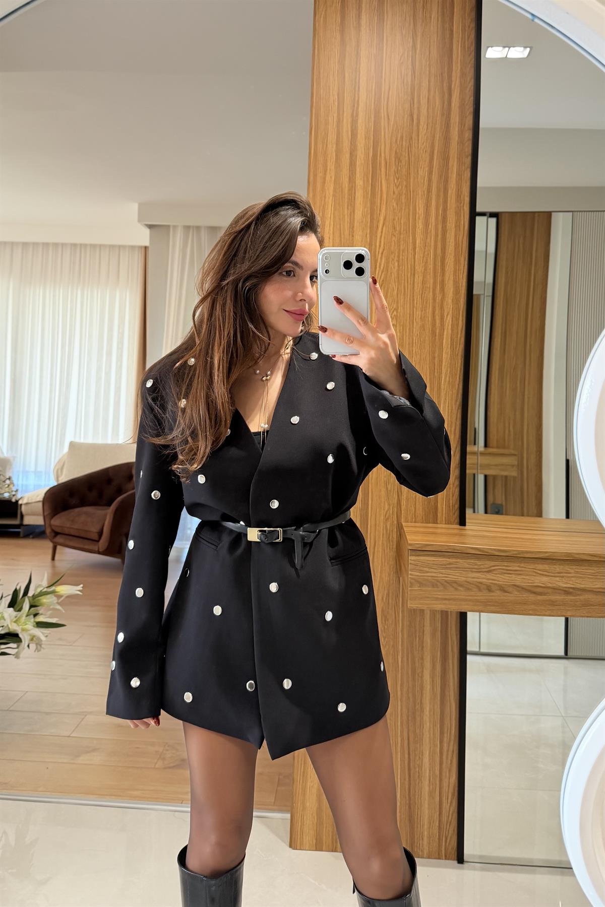Alexe Siyah Zımbalı Blazer Ceket