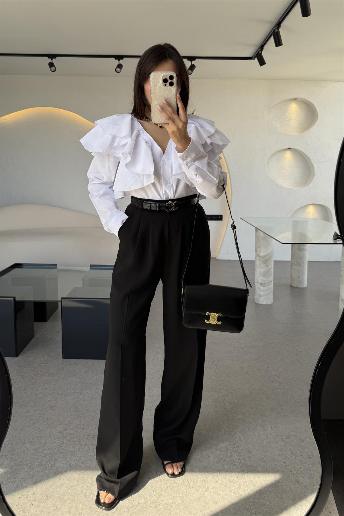 Alexa Siyah Pileli Palazzo Pantolon 