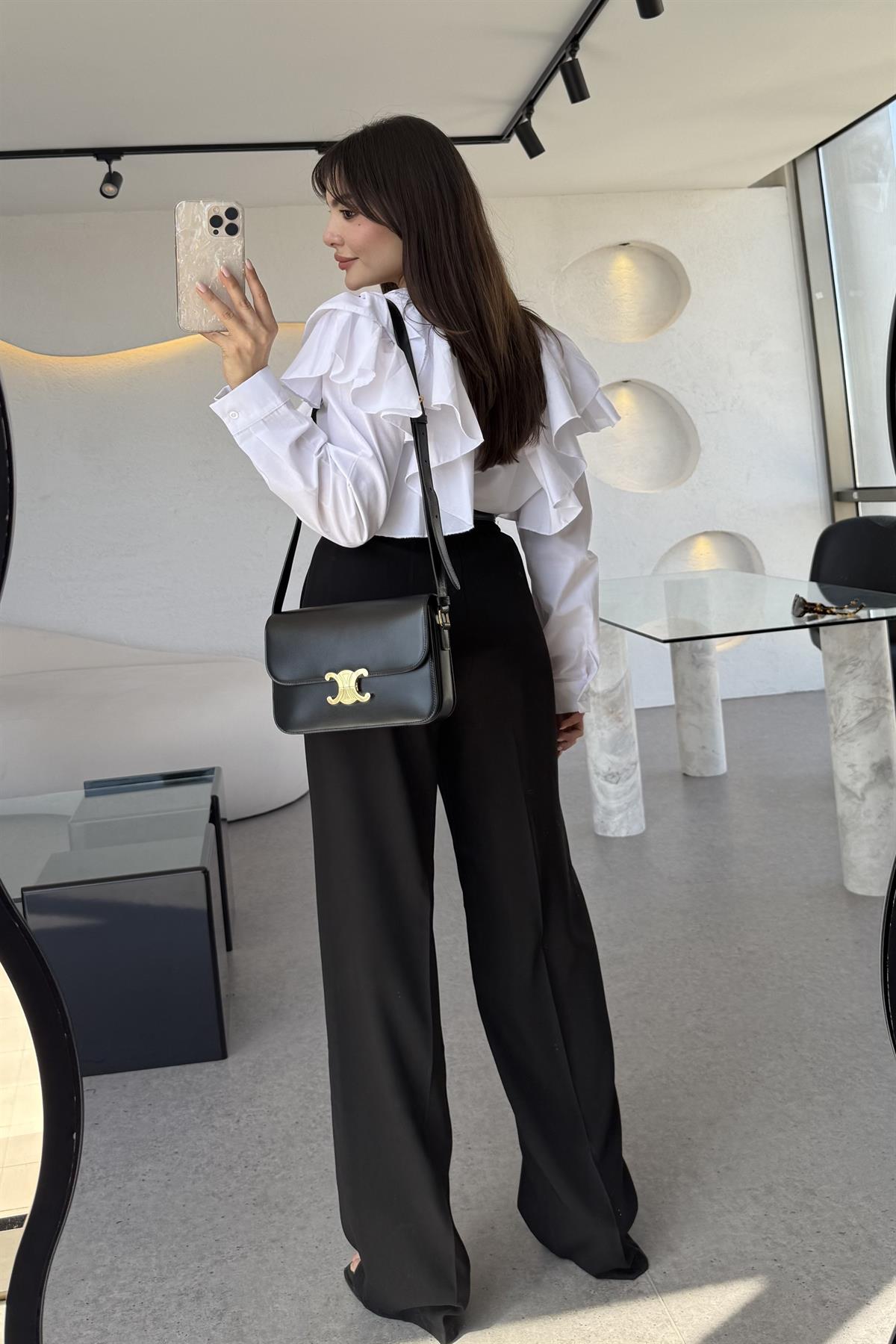 Alexa Siyah Pileli Palazzo Pantolon 