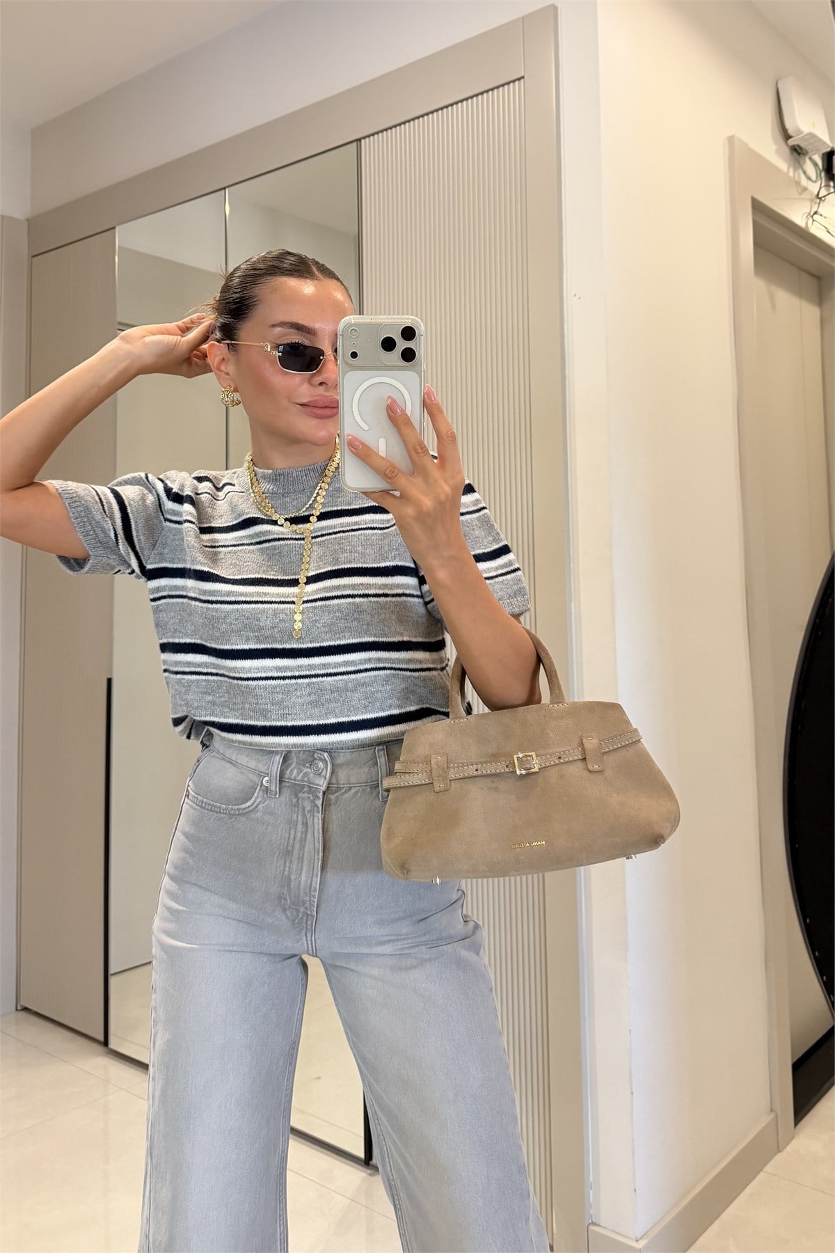 Alexandra Çizgili Kısa Kollu Triko