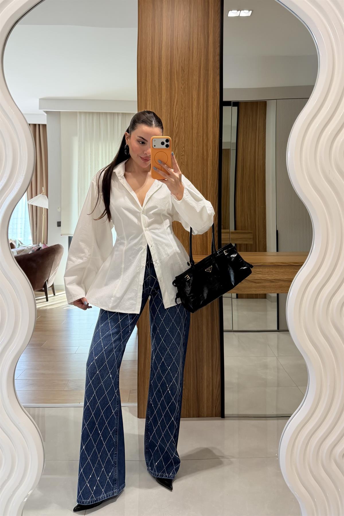 Aleysia Midblue Çapraz Taşlı Lightblue Yıkama Jean