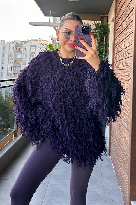 Alicia Püsküllü Patlıcan Moru Kazak