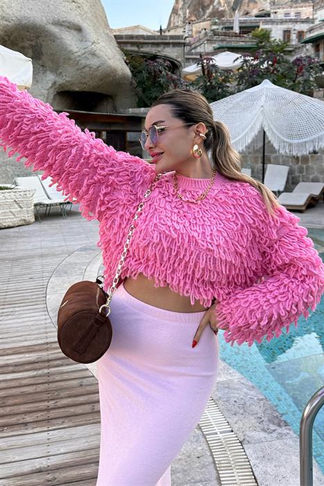 Alicia Püsküllü Pembe Kazak