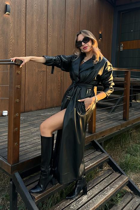 Alina Belden Bağlamalı Deri Trençkot