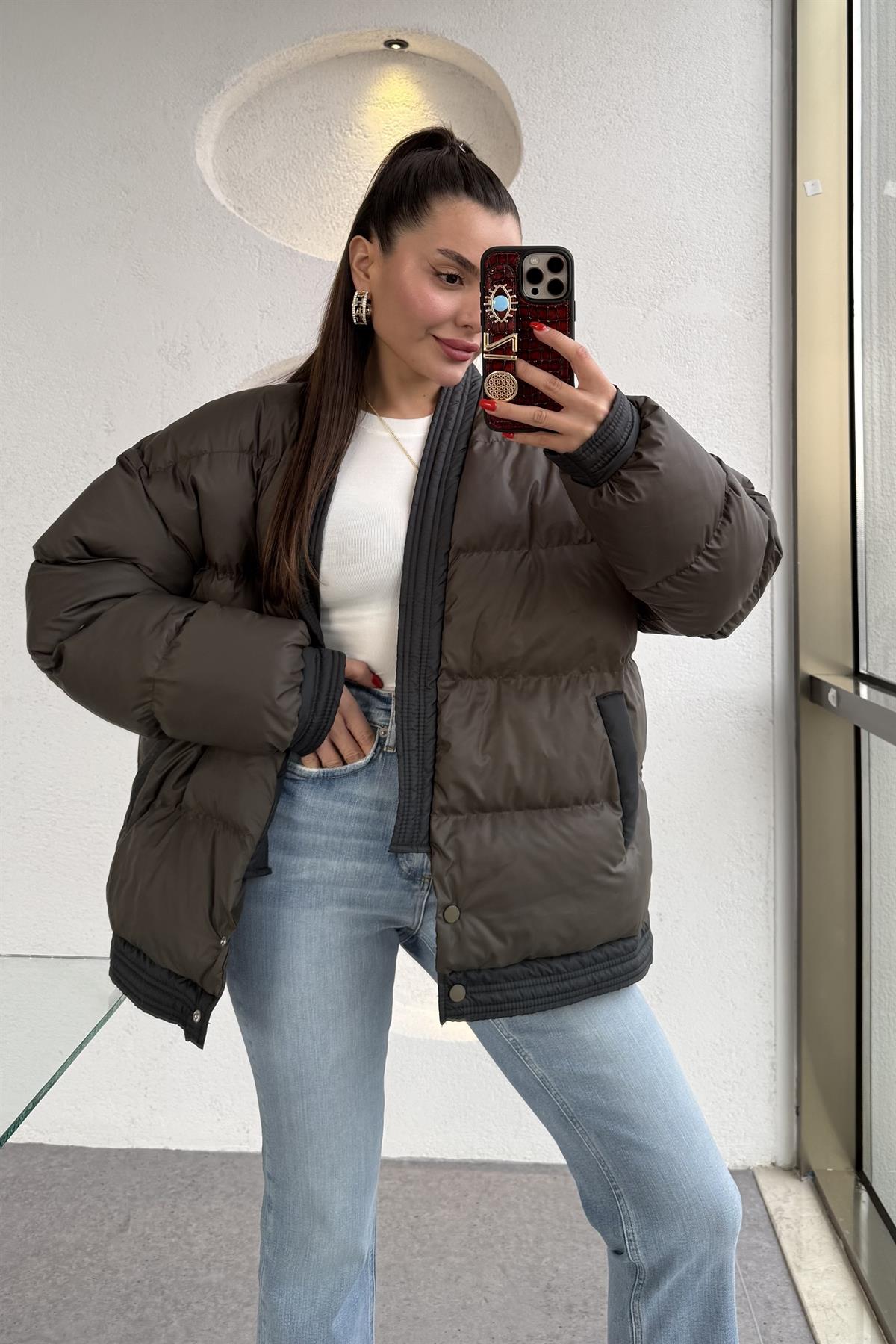 Alisa Koyu Kahve Şişme Mont