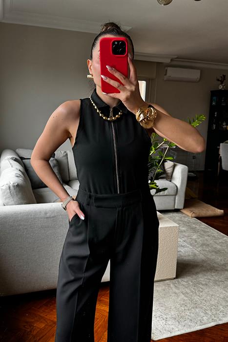 Allison Fermuarlı Body Pantolon Takım - Siyah