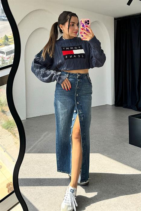 Alonsa Düğme Detaylı Kot Etek