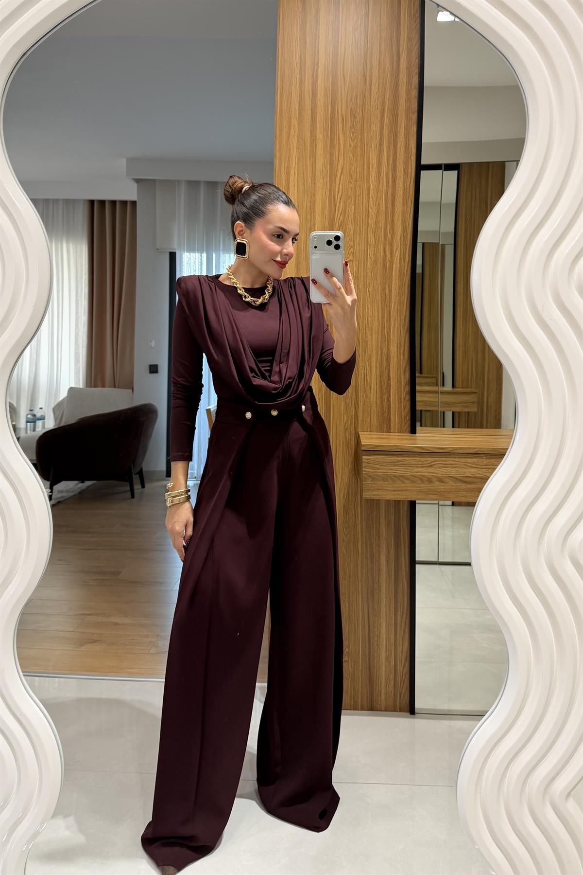 Alwin Bordo Yandan Düğme Detaylı Pantolon