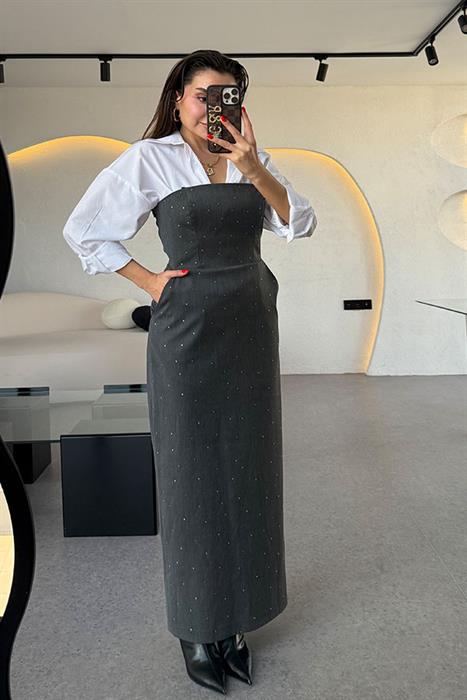 Alyce Straplez Taş Detaylı Elbise 