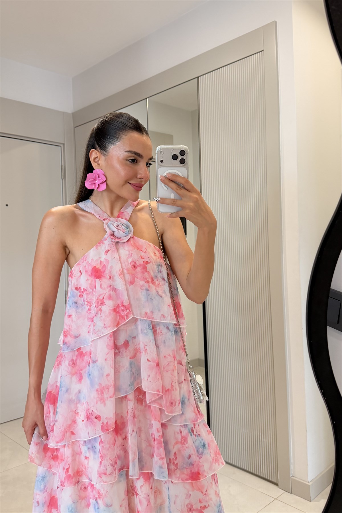 Amalfi Pembe Desenli Kat Kat Elbise