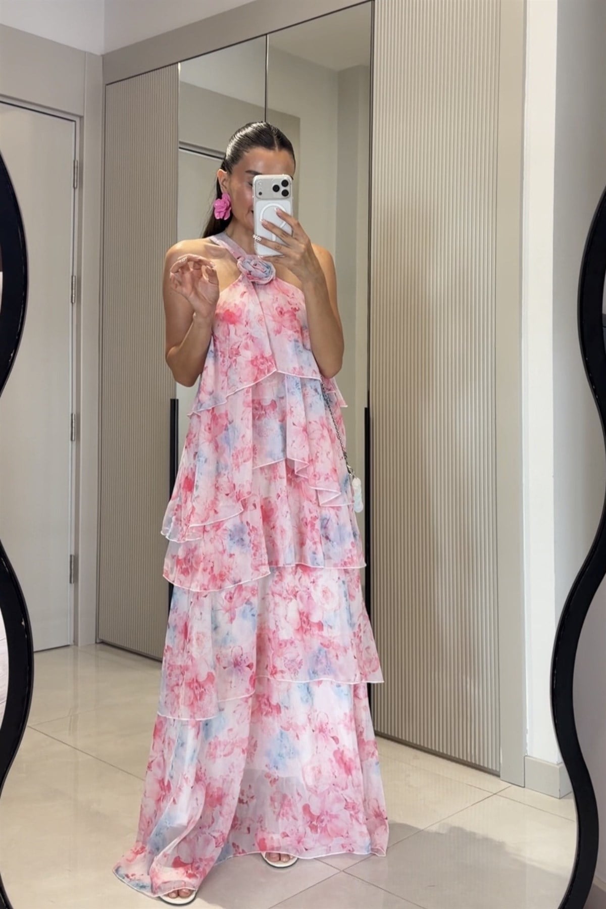 Amalfi Pembe Desenli Kat Kat Elbise