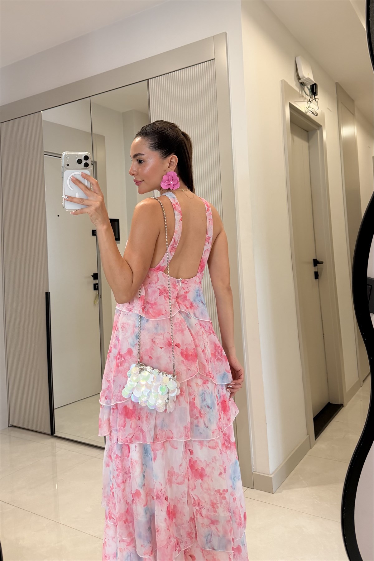 Amalfi Pembe Desenli Kat Kat Elbise