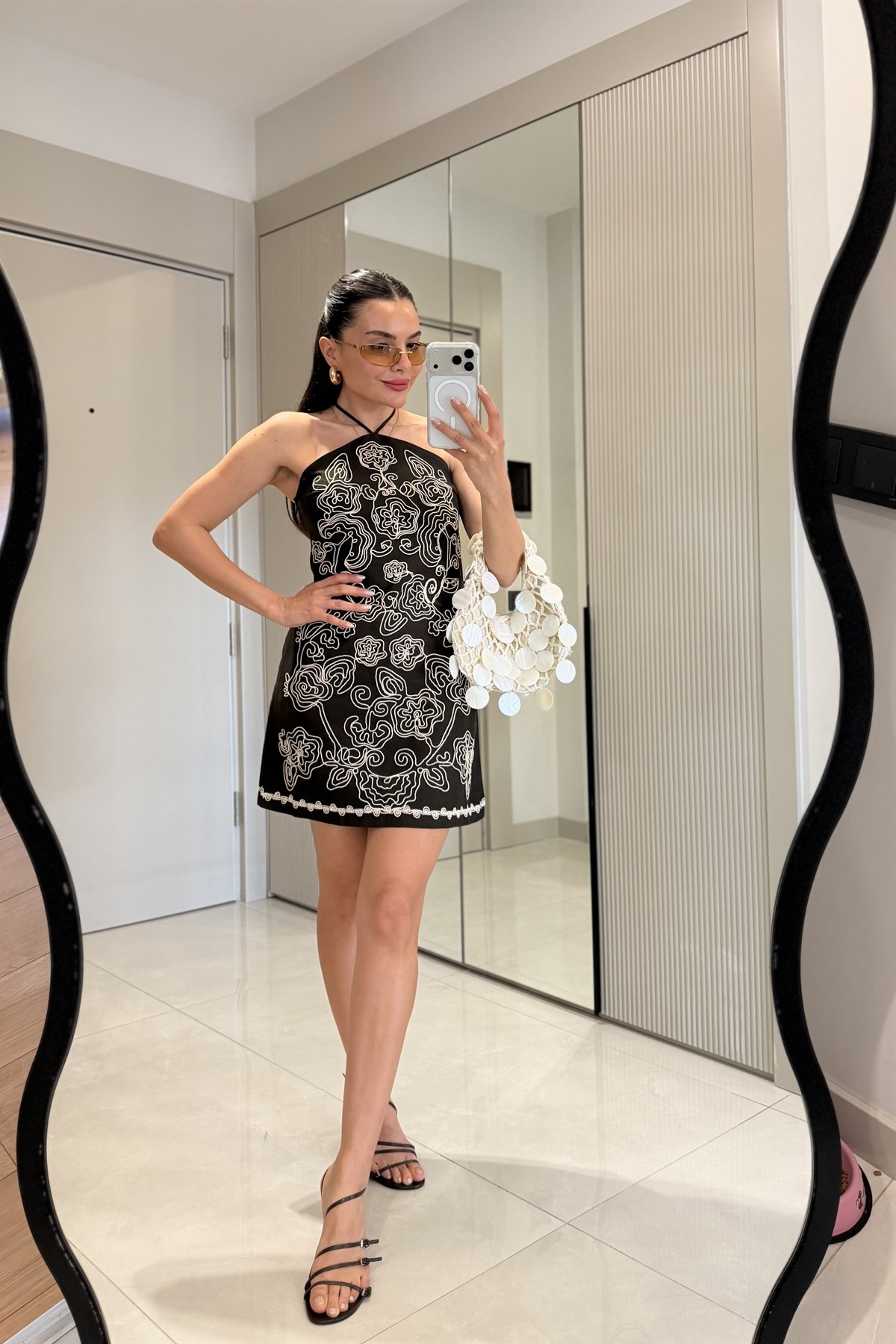 Amanda Kahve Nakışlı Premium Elbise