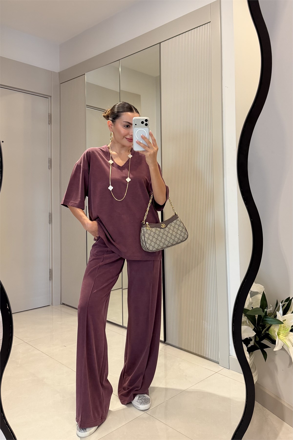 Amara Bordo Yarım Kollu Modal Pike Takım