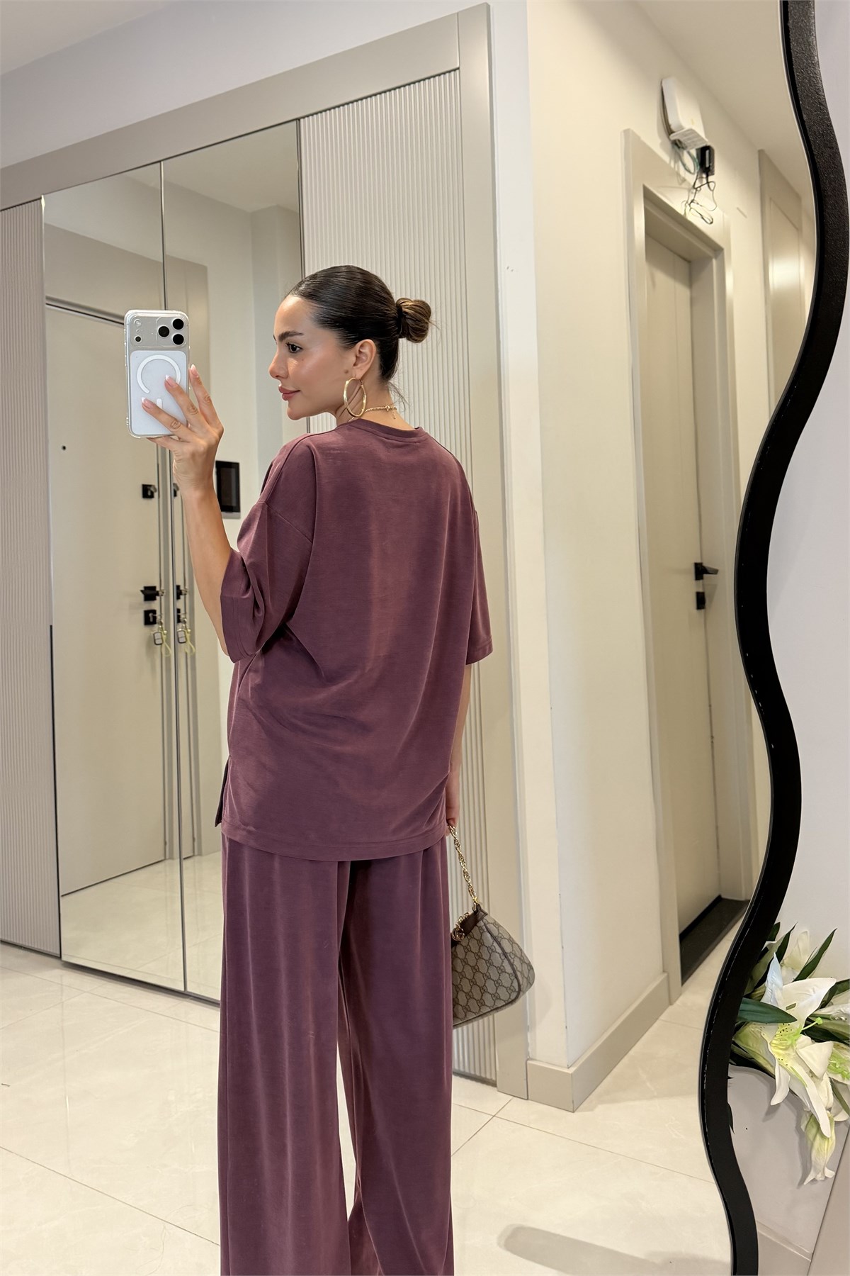 Amara Bordo Yarım Kollu Modal Pike Takım