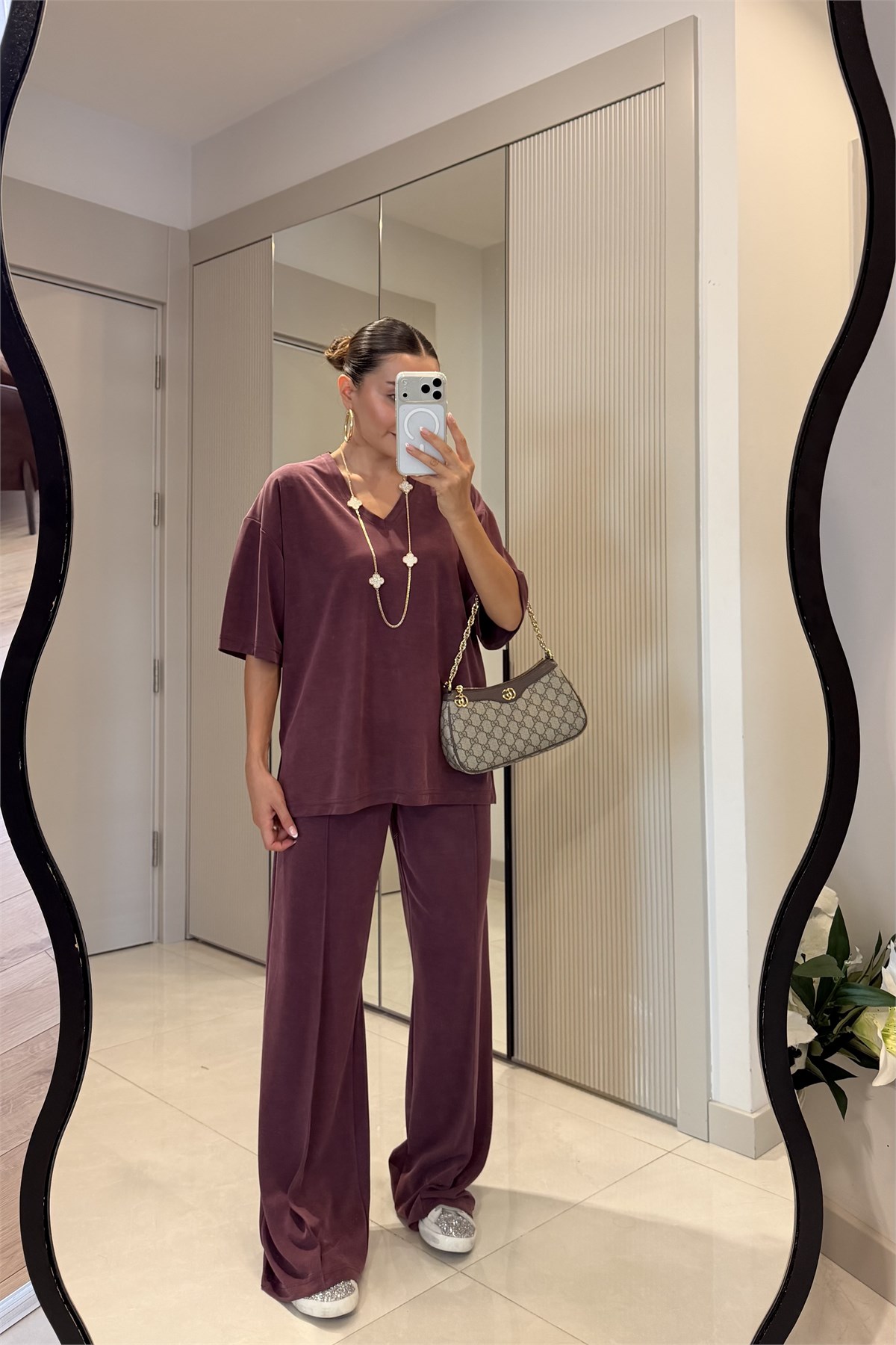 Amara Bordo Yarım Kollu Modal Pike Takım