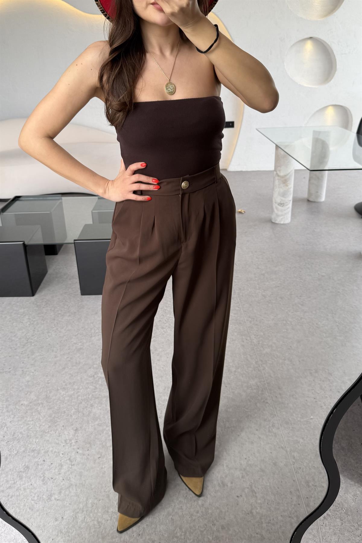 Amaris Koyu Kahve Straplez Dilvin Crop