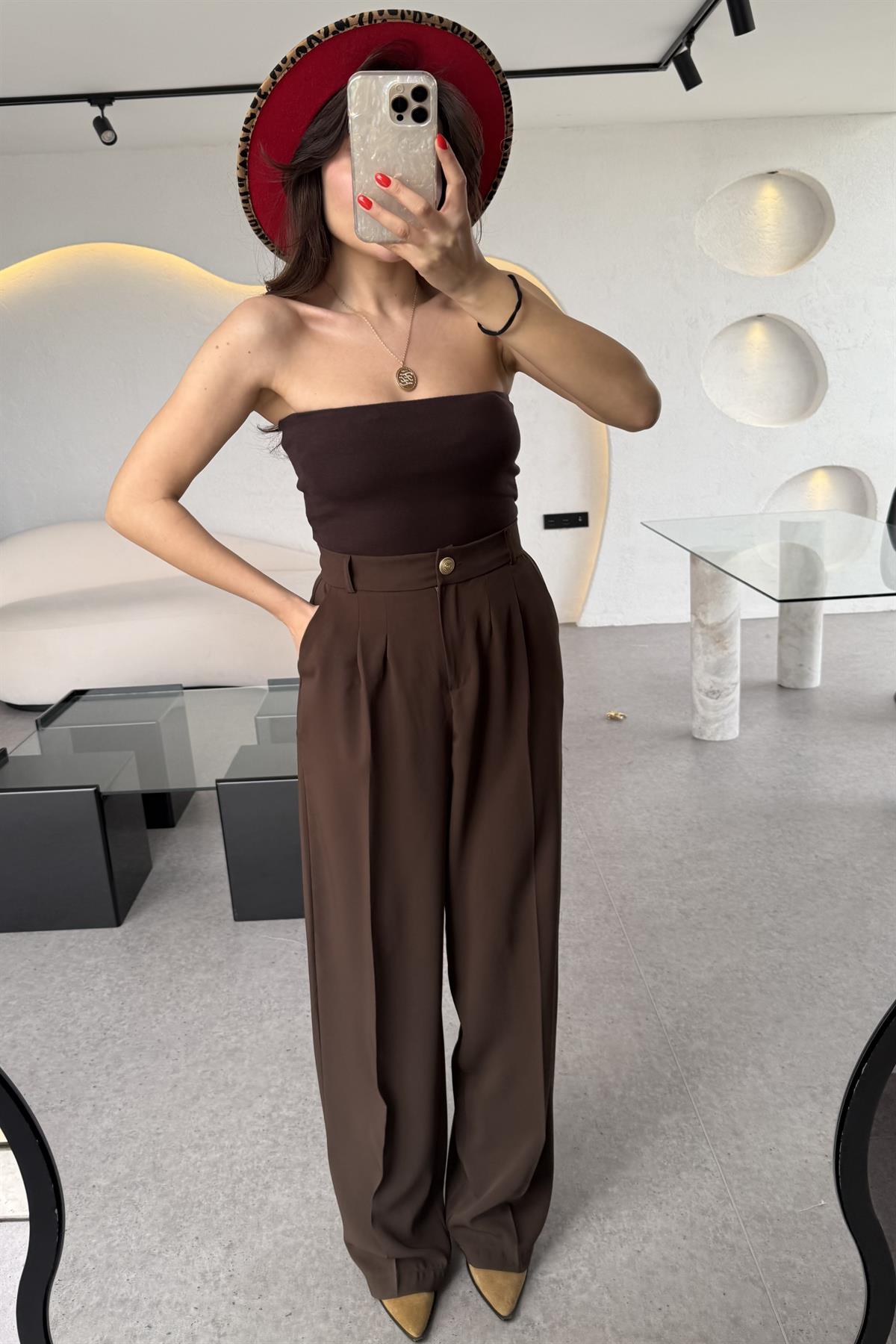 Amaris Koyu Kahve Straplez Dilvin Crop