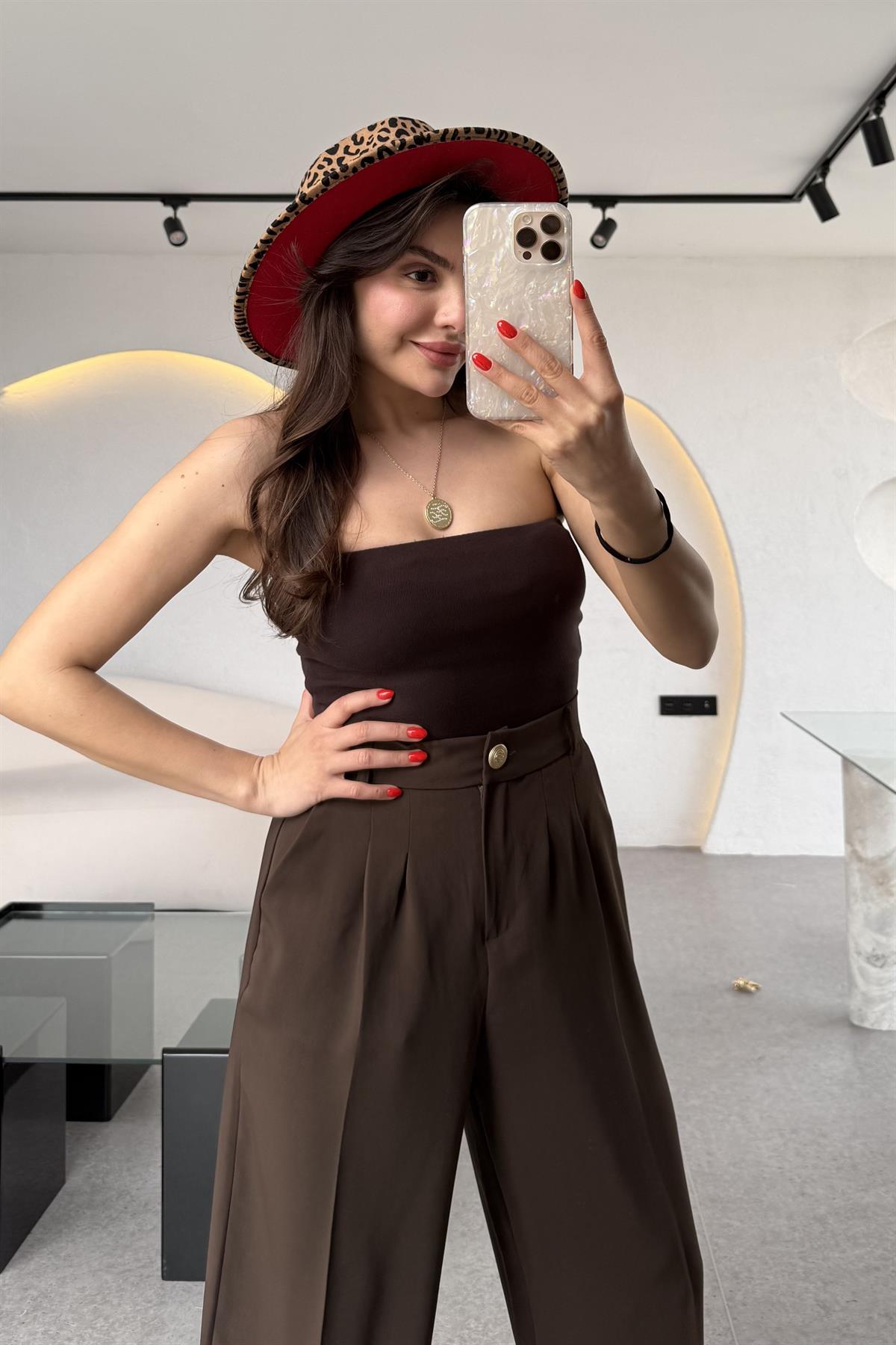 Amaris Koyu Kahve Straplez Dilvin Crop