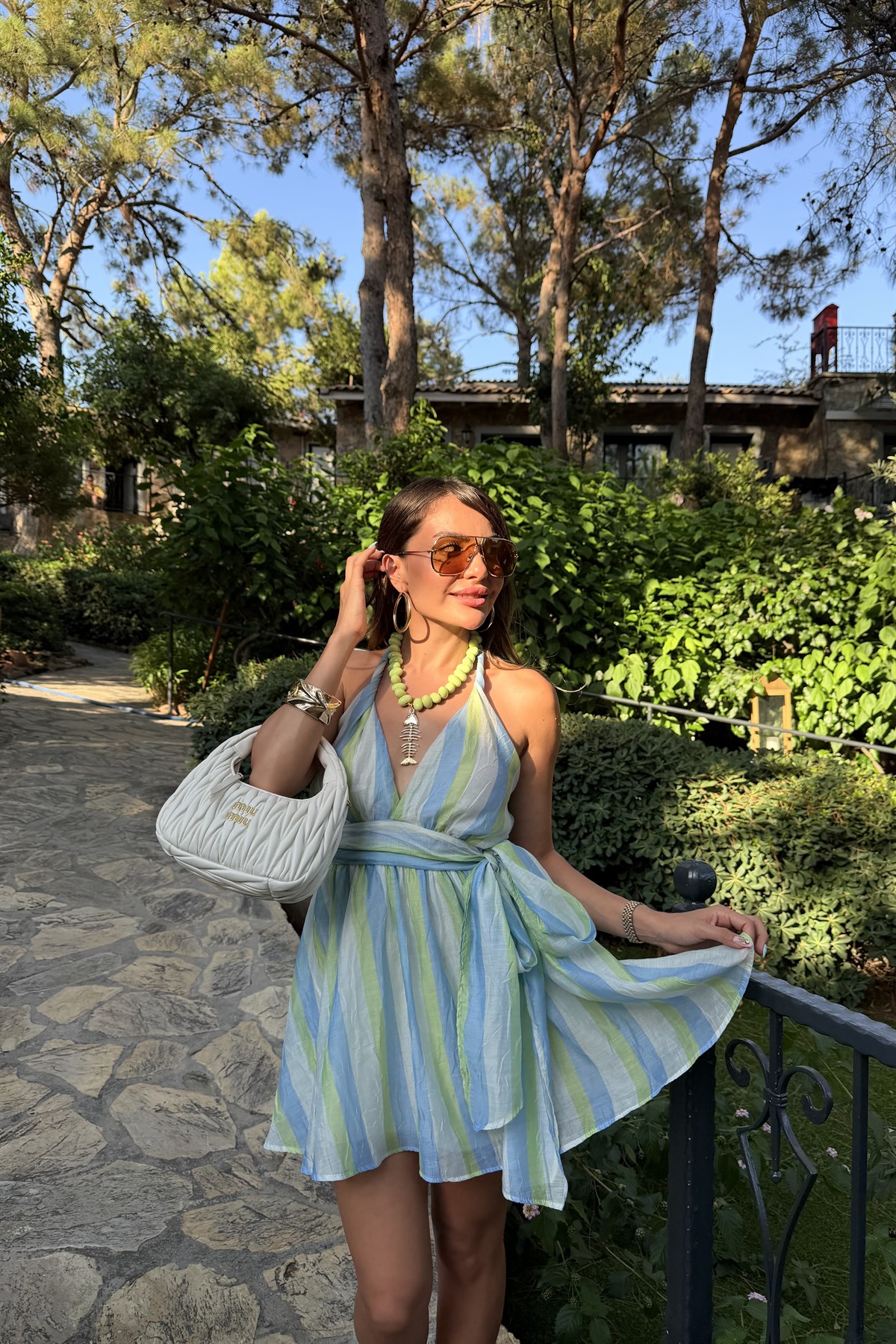 Amazing Mavi Çizgili Mini Elbise