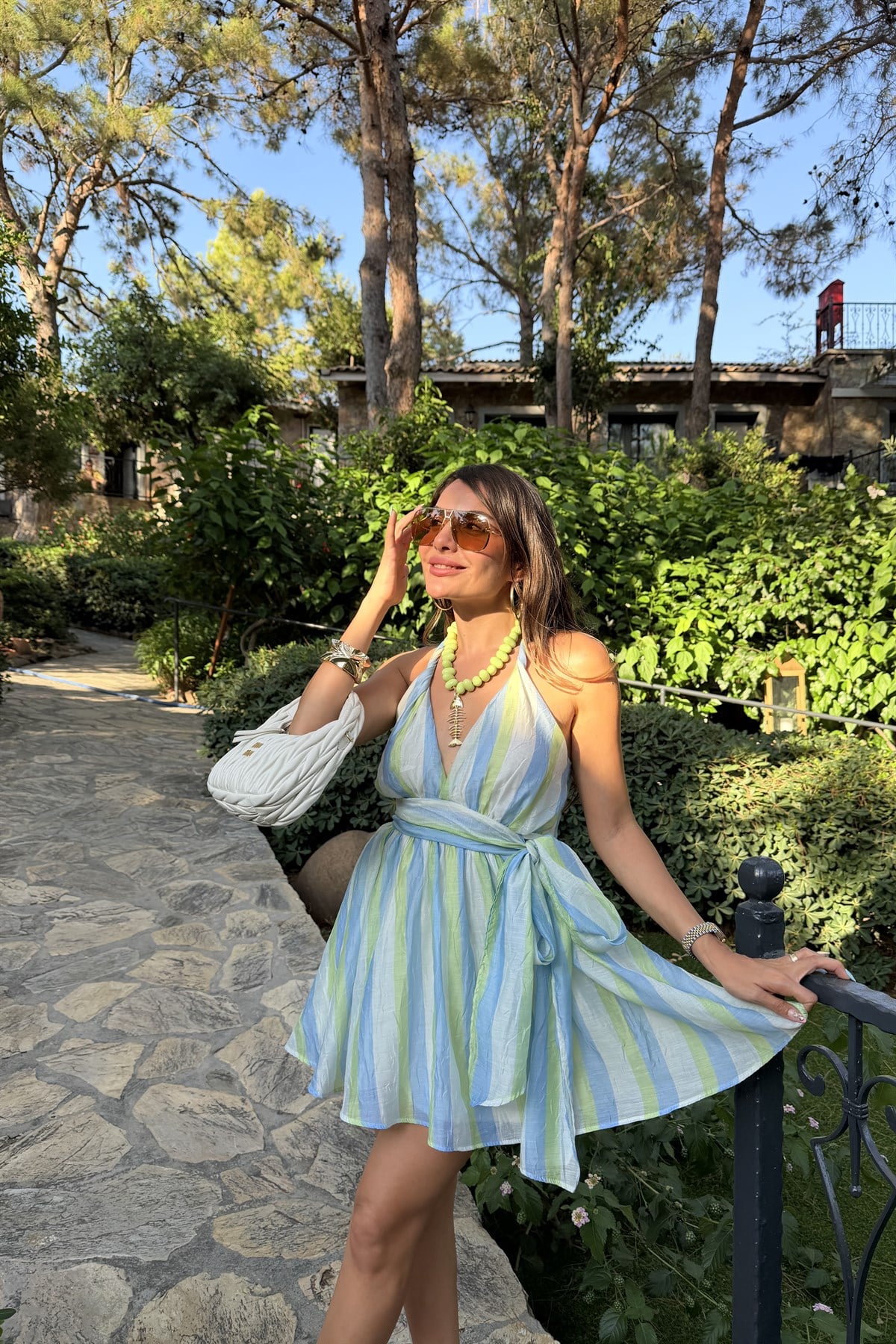 Amazing Mavi Çizgili Mini Elbise