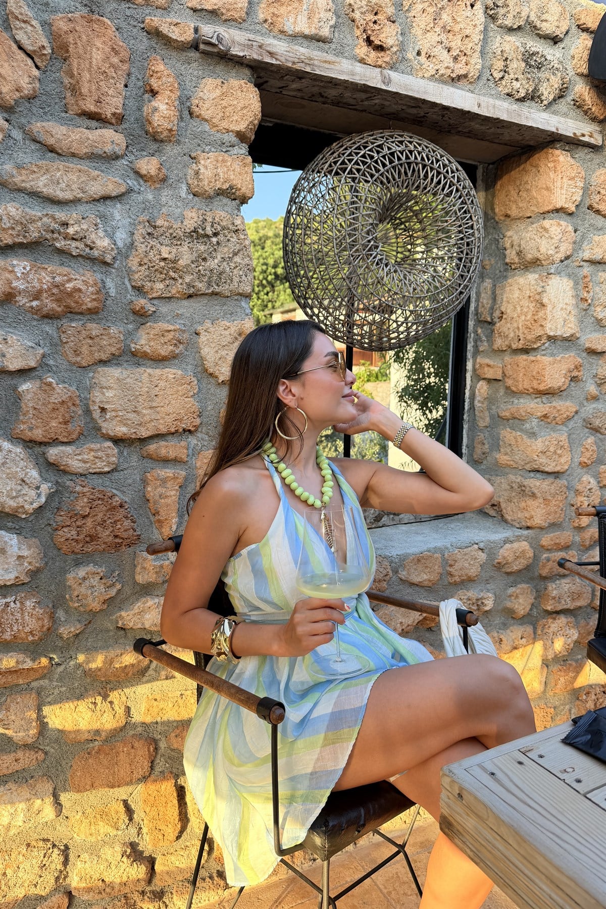 Amazing Mavi Çizgili Mini Elbise