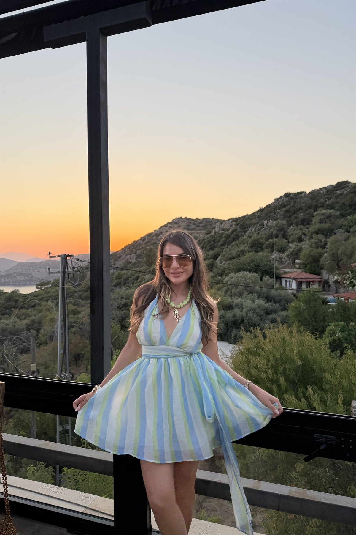 Amazing Mavi Çizgili Mini Elbise
