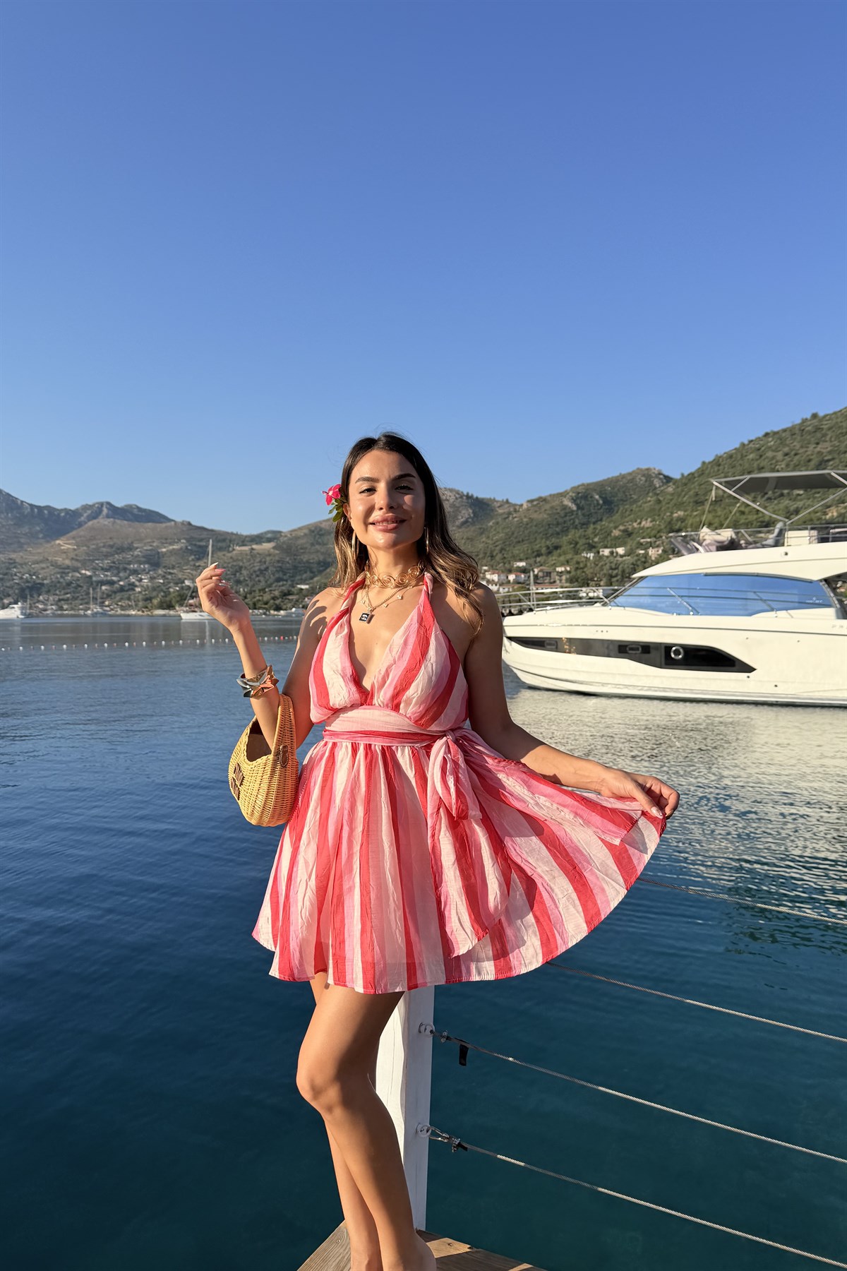 Amazing Pembe Çizgili Mini Elbise